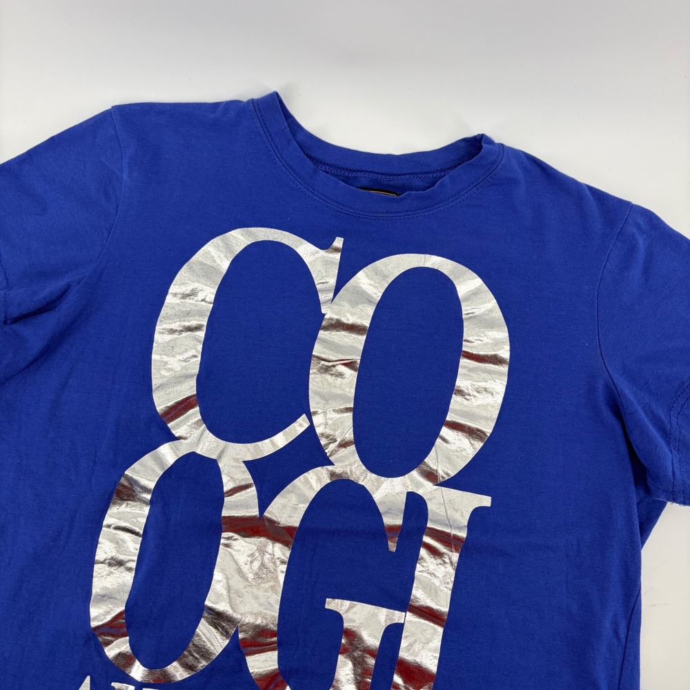 Coogi Australia Graphic T-Shirt Size 1X Silver Foil Logo Blue‎ Streetwear Tee